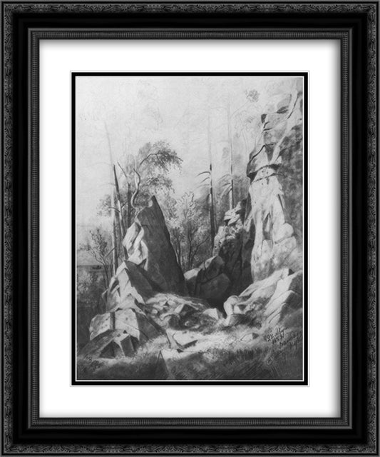 Rocks on the island of Valaam. Kukko 20x24 Black Ornate Wood Framed Art Print Poster with Double Matting by Shishkin, Ivan