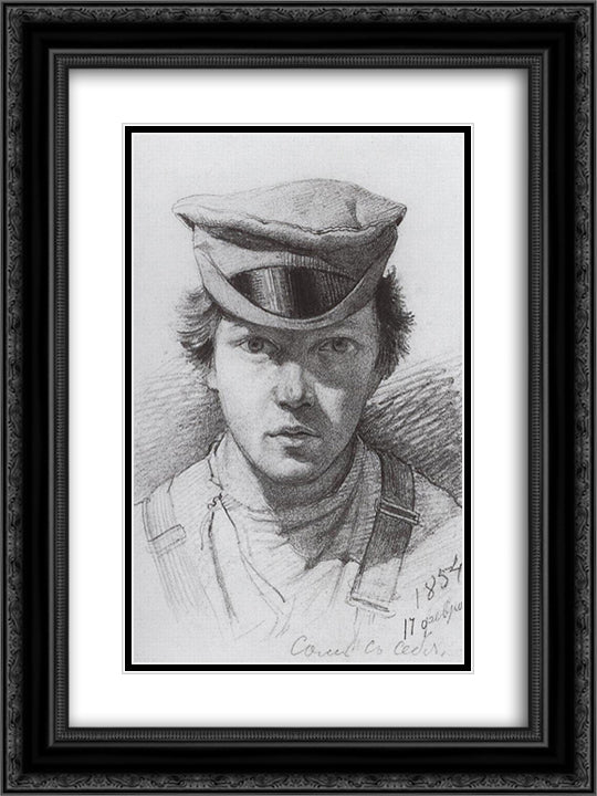 Self-portrait 18x24 Black Ornate Wood Framed Art Print Poster with Double Matting by Shishkin, Ivan