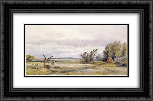 Shmelevka. Windy day 24x16 Black Ornate Wood Framed Art Print Poster with Double Matting by Shishkin, Ivan