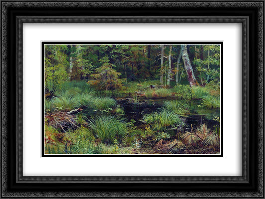 Spring in the forest 24x18 Black Ornate Wood Framed Art Print Poster with Double Matting by Shishkin, Ivan