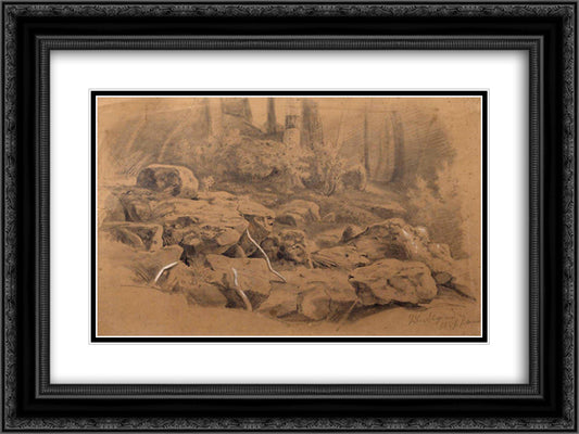 Stones 24x18 Black Ornate Wood Framed Art Print Poster with Double Matting by Shishkin, Ivan