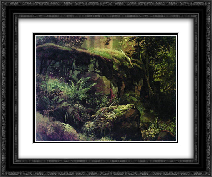 Stones in the forest. Valaam 24x20 Black Ornate Wood Framed Art Print Poster with Double Matting by Shishkin, Ivan