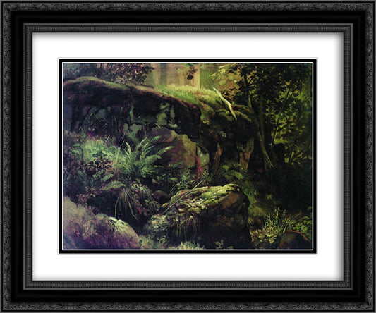 Stones in the forest. Valaam 24x20 Black Ornate Wood Framed Art Print Poster with Double Matting by Shishkin, Ivan