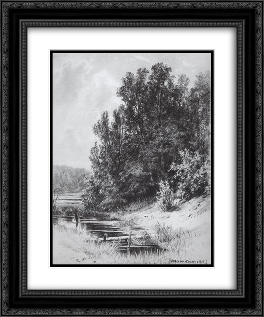 Stream 20x24 Black Ornate Wood Framed Art Print Poster with Double Matting by Shishkin, Ivan