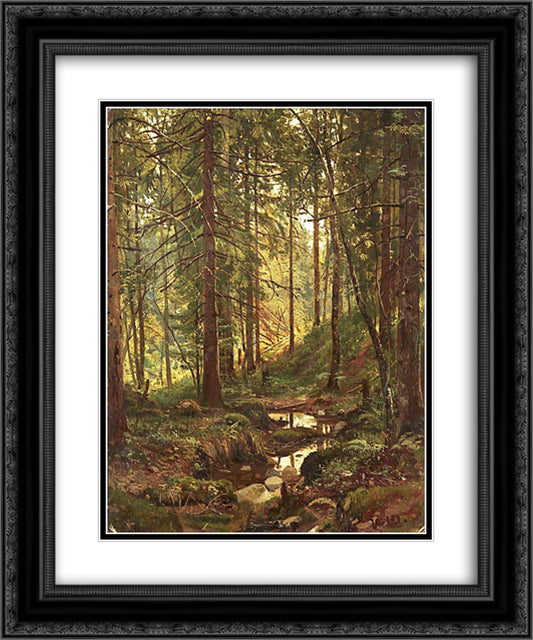 Stream by a Forest Slope 20x24 Black Ornate Wood Framed Art Print Poster with Double Matting by Shishkin, Ivan