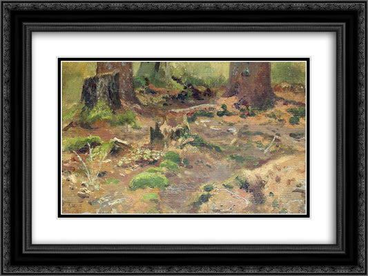 Study. Forest 24x18 Black Ornate Wood Framed Art Print Poster with Double Matting by Shishkin, Ivan