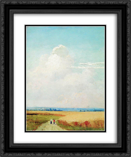 Study for the painting Noon in the vicinity of Moscow 20x24 Black Ornate Wood Framed Art Print Poster with Double Matting by Shishkin, Ivan
