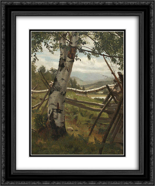 Summer Landscape with birch 20x24 Black Ornate Wood Framed Art Print Poster with Double Matting by Shishkin, Ivan