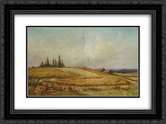 Summer landscape with two houses 24x18 Black Ornate Wood Framed Art Print Poster with Double Matting by Shishkin, Ivan