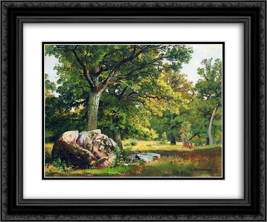 Sunny day in the woods. Oaks 24x20 Black Ornate Wood Framed Art Print Poster with Double Matting by Shishkin, Ivan