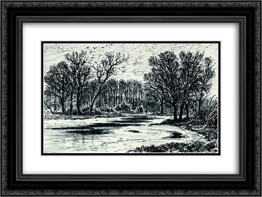 Swamp in the the forest 24x18 Black Ornate Wood Framed Art Print Poster with Double Matting by Shishkin, Ivan