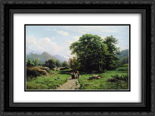 Swiss landscape 24x18 Black Ornate Wood Framed Art Print Poster with Double Matting by Shishkin, Ivan