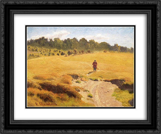 The Boy in the field 24x20 Black Ornate Wood Framed Art Print Poster with Double Matting by Shishkin, Ivan