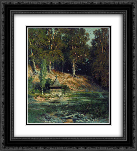 The chapel in forest 20x22 Black Ornate Wood Framed Art Print Poster with Double Matting by Shishkin, Ivan