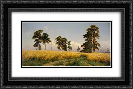 The Field of Wheat 24x16 Black Ornate Wood Framed Art Print Poster with Double Matting by Shishkin, Ivan