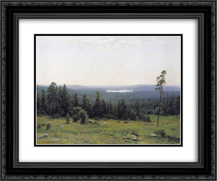 The Forest Horizons 24x20 Black Ornate Wood Framed Art Print Poster with Double Matting by Shishkin, Ivan
