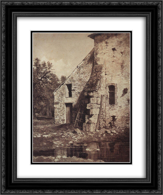 The old house on the shore of the pond 20x24 Black Ornate Wood Framed Art Print Poster with Double Matting by Shishkin, Ivan