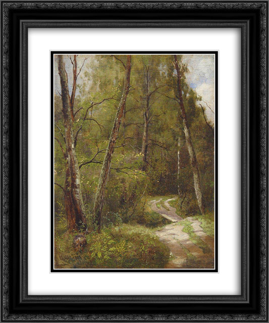 The path in the forest 20x24 Black Ornate Wood Framed Art Print Poster with Double Matting by Shishkin, Ivan