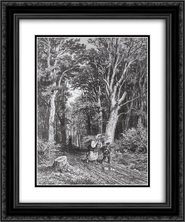 The road in forest 20x24 Black Ornate Wood Framed Art Print Poster with Double Matting by Shishkin, Ivan