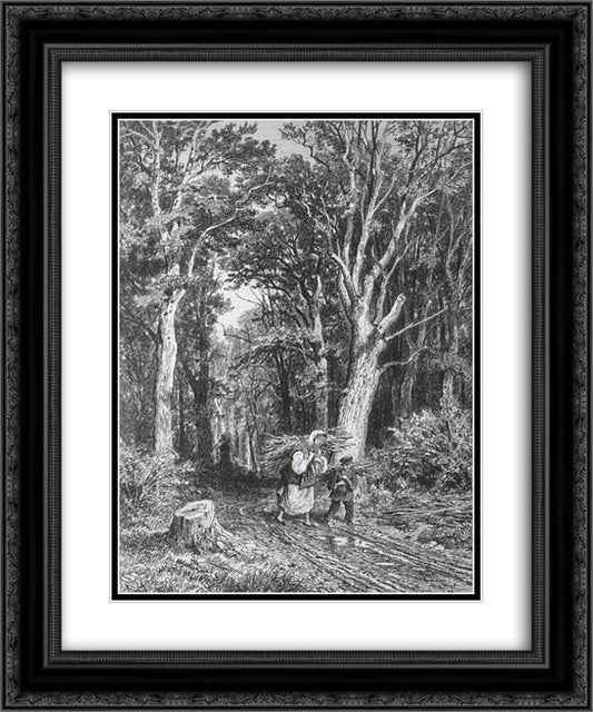 The road in forest 20x24 Black Ornate Wood Framed Art Print Poster with Double Matting by Shishkin, Ivan
