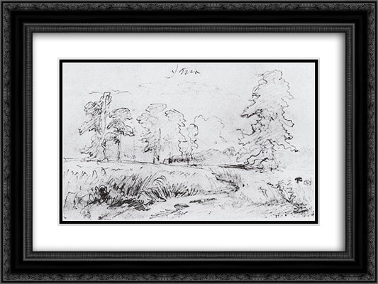 The sketch for the painting Rye 24x18 Black Ornate Wood Framed Art Print Poster with Double Matting by Shishkin, Ivan