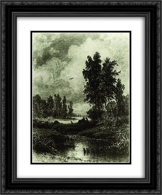 The stream 20x24 Black Ornate Wood Framed Art Print Poster with Double Matting by Shishkin, Ivan