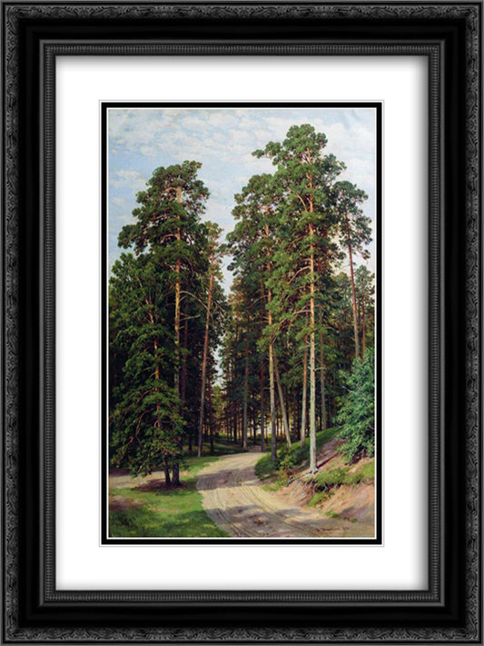 The sun in the forest 18x24 Black Ornate Wood Framed Art Print Poster with Double Matting by Shishkin, Ivan