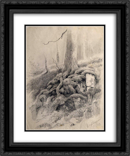 Tree roots 20x24 Black Ornate Wood Framed Art Print Poster with Double Matting by Shishkin, Ivan