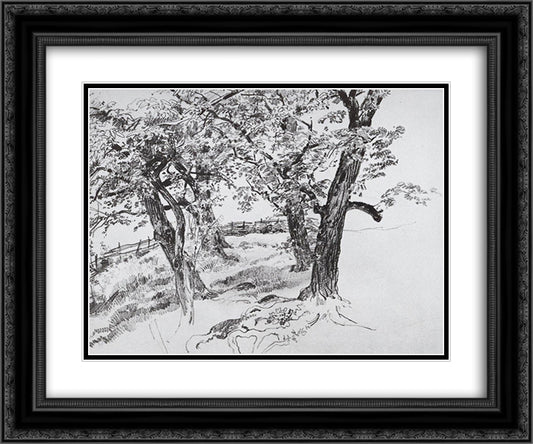 Trees 24x20 Black Ornate Wood Framed Art Print Poster with Double Matting by Shishkin, Ivan