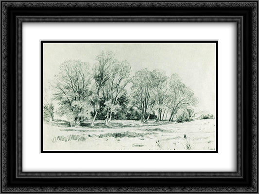 Trees in the field. Bratsevo 24x18 Black Ornate Wood Framed Art Print Poster with Double Matting by Shishkin, Ivan