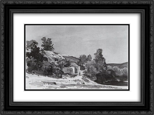 Troy village near Prague 24x18 Black Ornate Wood Framed Art Print Poster with Double Matting by Shishkin, Ivan