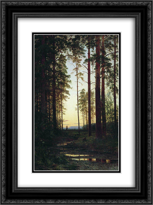 Twilight 18x24 Black Ornate Wood Framed Art Print Poster with Double Matting by Shishkin, Ivan