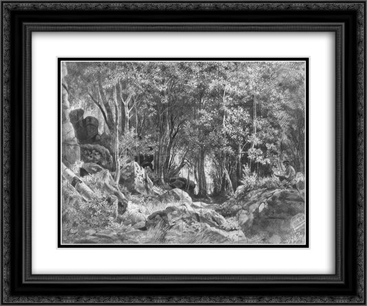 Valaam. Forest on the rocks 24x20 Black Ornate Wood Framed Art Print Poster with Double Matting by Shishkin, Ivan
