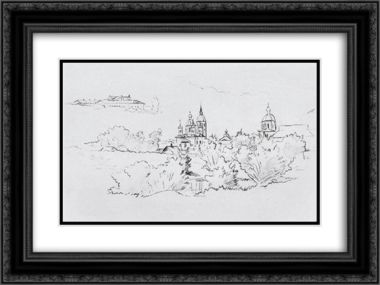 View of the Yelabuga 24x18 Black Ornate Wood Framed Art Print Poster with Double Matting by Shishkin, Ivan