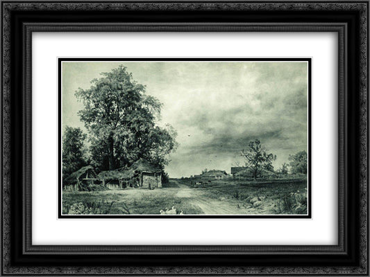 Village 24x18 Black Ornate Wood Framed Art Print Poster with Double Matting by Shishkin, Ivan