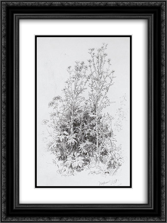 Wildflowers 18x24 Black Ornate Wood Framed Art Print Poster with Double Matting by Shishkin, Ivan