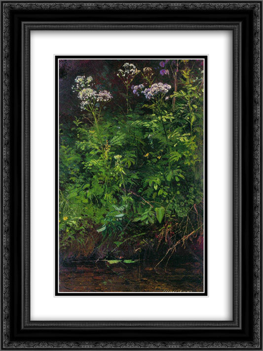 Wildflowers near the water 18x24 Black Ornate Wood Framed Art Print Poster with Double Matting by Shishkin, Ivan