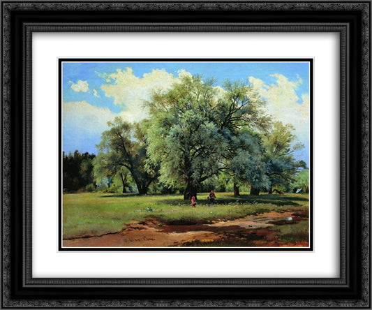 Willows Lit Up by the Sun 24x20 Black Ornate Wood Framed Art Print Poster with Double Matting by Shishkin, Ivan