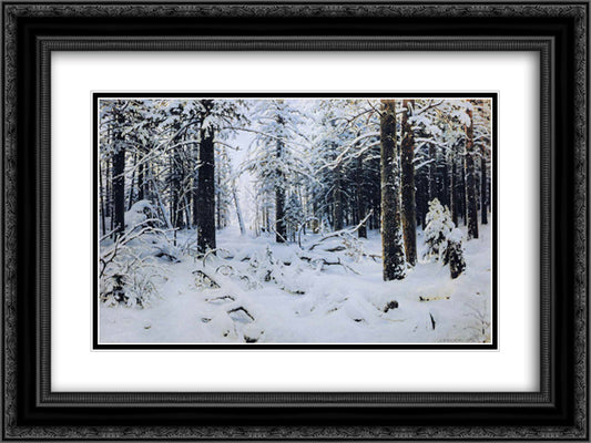 Winte 24x18 Black Ornate Wood Framed Art Print Poster with Double Matting by Shishkin, Ivan