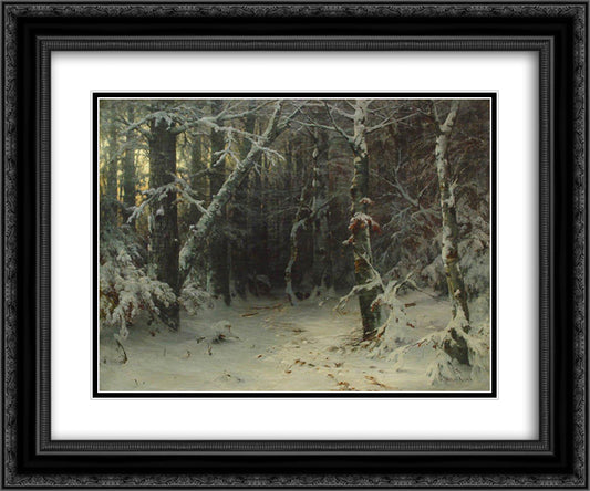 Winter Forest 24x20 Black Ornate Wood Framed Art Print Poster with Double Matting by Shishkin, Ivan