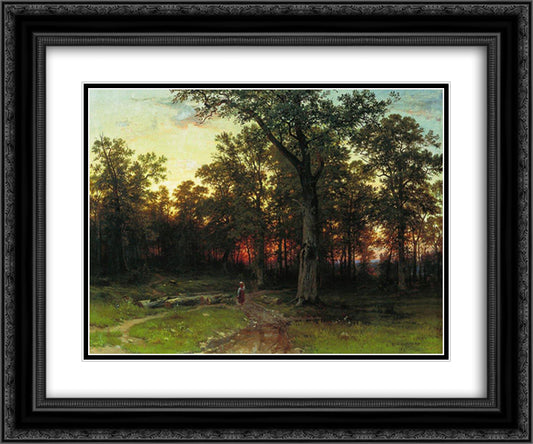Wood in the evening 24x20 Black Ornate Wood Framed Art Print Poster with Double Matting by Shishkin, Ivan