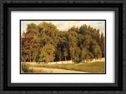 Woods behind the fence 24x18 Black Ornate Wood Framed Art Print Poster with Double Matting by Shishkin, Ivan