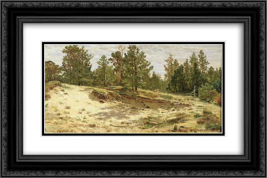 Young pines on the sandy cliff. Mary-Howie on Finnish Railways 24x16 Black Ornate Wood Framed Art Print Poster with Double Matting by Shishkin, Ivan