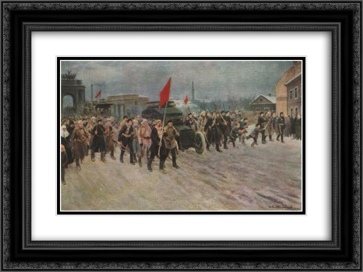 At the workers' outskirts of the days of the overthrow of the autocracy. February 1917 24x18 Black Ornate Wood Framed Art Print Poster with Double Matting by Vladimirov, Ivan