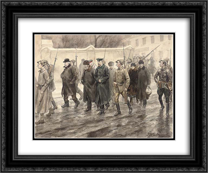 Escort of prisoners 24x20 Black Ornate Wood Framed Art Print Poster with Double Matting by Vladimirov, Ivan