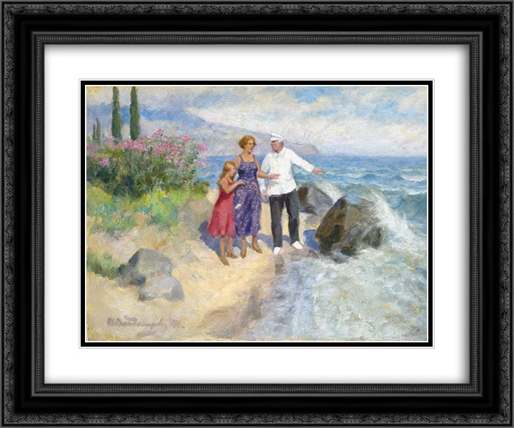 Family on holiday 24x20 Black Ornate Wood Framed Art Print Poster with Double Matting by Vladimirov, Ivan