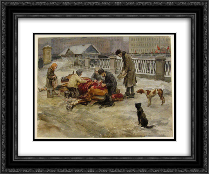 Famine 24x20 Black Ornate Wood Framed Art Print Poster with Double Matting by Vladimirov, Ivan