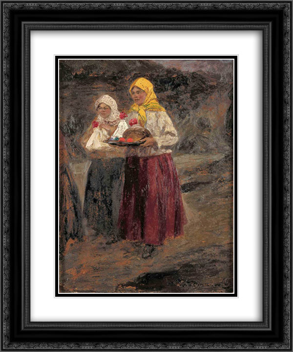 From morning service 20x24 Black Ornate Wood Framed Art Print Poster with Double Matting by Vladimirov, Ivan