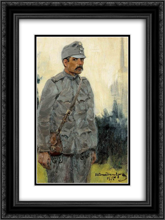 Hungarian soldier 18x24 Black Ornate Wood Framed Art Print Poster with Double Matting by Vladimirov, Ivan