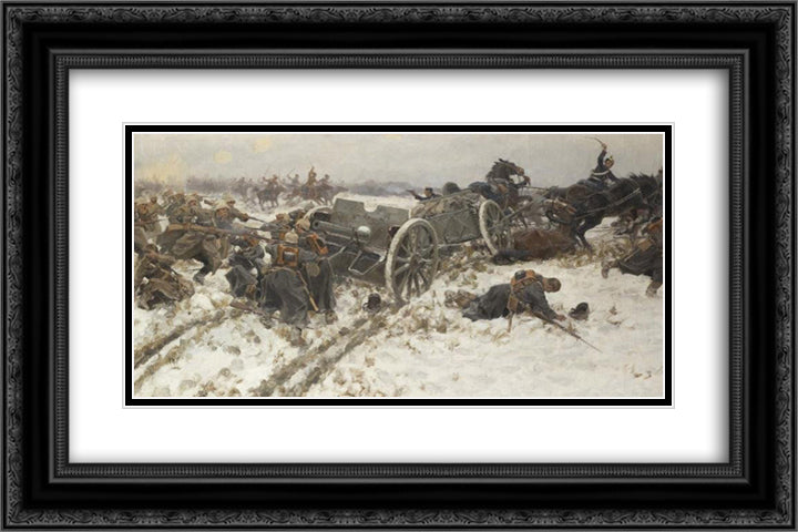 Military clash 24x16 Black Ornate Wood Framed Art Print Poster with Double Matting by Vladimirov, Ivan